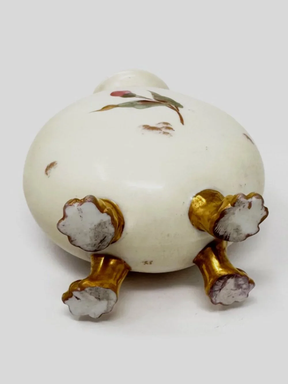 Antique Rudolstadt Porcelain Footed Flask Vase - Hand-Painted Pink Floral & Gilt